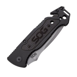 Cutit de salvare SOG Escape Bead Blasted FF24-CP, lama 9Cr18MoV, Lockback, cutter centura, spargator geam, Rescue Knife - Img 21