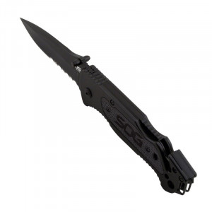 Cutit de salvare SOG Escape Black FF25-CP, lama 9Cr18MoV Black TiNi, Lockback, cutter centura, spargator geam, Rescue Knife - Img 8