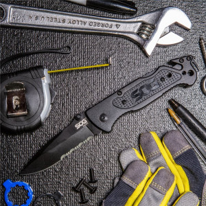 Cutit de salvare SOG Escape Black FF25-CP, lama 9Cr18MoV Black TiNi, Lockback, cutter centura, spargator geam, Rescue Knife - Img 13