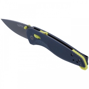 Cutit pliabil SOG Aegis AT Indigo Acid 11-41-03-41, lama Drop Point CRYO D2 Black TiNi, deschidere asistata S.A.T., AT-XR Lock, maner GRN Indigo & Acid Yellow, EDC Premium - Img 14