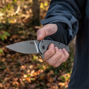 Cutit pliabil SOG Aegis FLK 14-41-02-42, lama Drop Point Cryo D2, Frame Lock, maner G10, EDC Outdoor Folder - Img 3