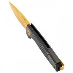 Cutit pliabil SOG Terminus SJ LTE Carbon Gold TM1007-BX, lama Drop Point CPM S35VN TiNi Gold, Slip Joint, Nail Nick, maner Carbon Fiber, EDC Premium - Img 2