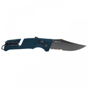Cutit pliabil SOG Trident AT Uniform Blue Serrated 11-12-10-41, lama Clip Point CRYO D2 partial zimtata, deschidere asistata, AT-XR Lock, taietor de centura, spargator geam, maner GRN Uniform Blue - Img 3