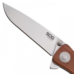 Cutit pliabil SOG Twitch II Satin Wood Handle TWI17-BX, lama Drop Point AUS-8 Satin, deschidere asistata S.A.T., Lockback, maner din lemn, EDC Clasic - Img 3