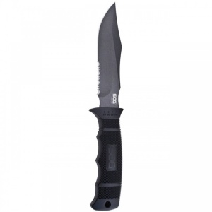 Cutit tactic SOG SEAL Pup Black, otel AUS-8, lama partial zimtata 120 mm
