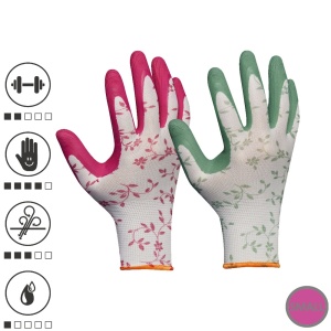 Gebol 709807_07, Set doua perechi de manusi de protectie Flower Duo, din poliester, acoperire din spuma de latex, marimea 7/S - Img 1