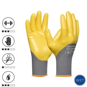 Gebol EP729514_10, Manusi de protectie Wet Guard Yellow, din poliester, acoperire cu spuma de nitril, rezistente la ulei si apa, uz profesional, marimea 10/XL