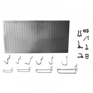 Panou perforat orizontal din INOX, 1000x500mm cu set 40 carlige metalice/plastic - Img 2