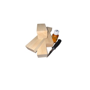 Set 5 blocuri din lemn de tei pentru cioplit cu 50 ml ulei tung + cutit sculptura basic, Morakniv - Img 1