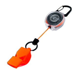 Suport de chei transparent, retractabil, cu cablu kevlar de 60 cm si carabina Sidekick si fluier de salvare FOX40 Key-Bak