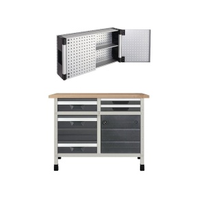 WB 7 Banc de lucru 1130x650x860 mm cu dulap perforat suspendat, Wolfcraft