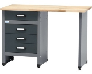 Banc de lucru 120 x 84 x 60 cm, 4 sertare, blat din lemn 3 cm, negru/gri antracit - Img 2