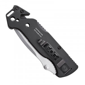 Cutit de salvare SOG Escape Bead Blasted FF24-CP, lama 9Cr18MoV, Lockback, cutter centura, spargator geam, Rescue Knife - Img 9