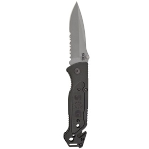 Cutit de salvare SOG Escape Bead Blasted FF24-CP, lama 9Cr18MoV, Lockback, cutter centura, spargator geam, Rescue Knife - Img 22
