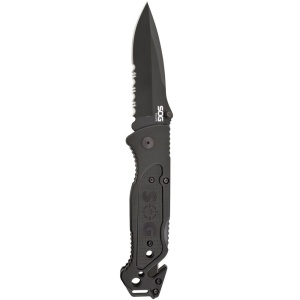 Cutit de salvare SOG Escape Black FF25-CP, lama 9Cr18MoV Black TiNi, Lockback, cutter centura, spargator geam, Rescue Knife - Img 19