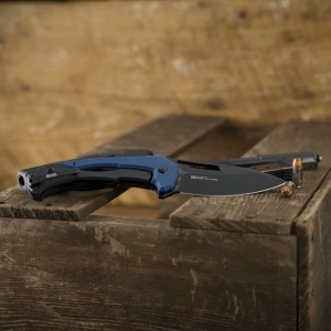 Cutit pliabil SOG Bulwark FL Blue, lama CRYO D2 Clip Point, Frame Lock, maner G10 albastru - Img 8