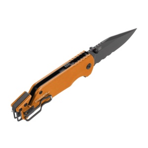 Cutit pliabil SOG Escape 2.0 Hi Viz Orange 11-52-02-43, lama Clip Point AUS-8 partial zimtata, taietor centura, spargator geam, maner aluminiu - Img 3