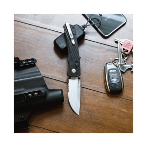 Cutit pliabil SOG Flash AT Satin Black Serrated 11-18-15-41, lama Drop Point CRYO D2 partial zimtata, deschidere asistata, AT-XR Lock, maner GRN negru, EDC Premium - Img 7