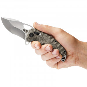 Cutit pliabil SOG Kiku XR Satin, lama CTS XHP, XR Lock, maner Micarta, design Kiku Matsuda - Img 9