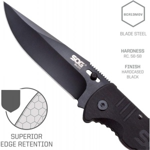 Cutit pliabil SOG Salute Black FF11-CP, lama 8Cr13MoV Black Oxide, Lockback, maner G10, EDC Tactical Folder - Img 23