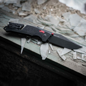 Cutit pliabil SOG Trident AT Black Tanto 11-12-04-41, lama Tanto CRYO D2 Black TiNi, deschidere asistata S.A.T., AT-XR Lock, taietor de centura, spargator de geam, maner GRN Black - Img 11