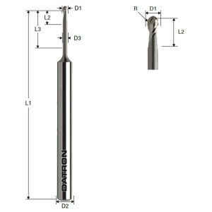 Freza cu varf rotund, Datron 00782020, Toric Cut, raza 1.0, 2.0x3.0mm - Img 3