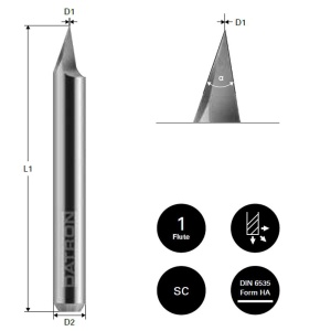 Freza pentru gravura otel, Datron 0068510, 20 grade, 0.1x6.0mm - Img 3