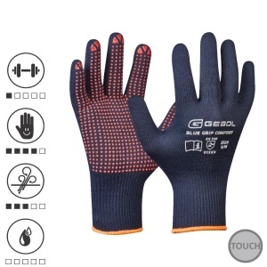 Gebol 709429_10, Manusi de protectie Blue Grip Comfort, din nylon si poliacrilic, acoperire cu puncte din PVC, uz profesional, marimea 10/XL