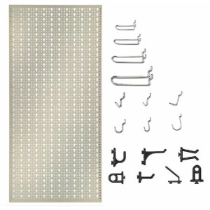 Panou perforat vertical de 500x1000 mm alb cu set de 40 carlige metalice/plastic - Img 2