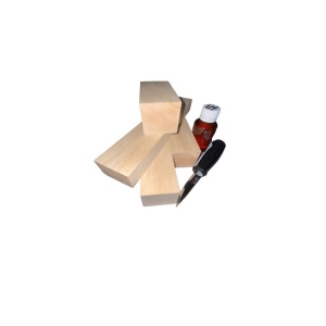 Set 5 blocuri din lemn de tei pentru cioplit cu 50 ml ulei in + cutit sculptura basic, Morakniv - Img 1