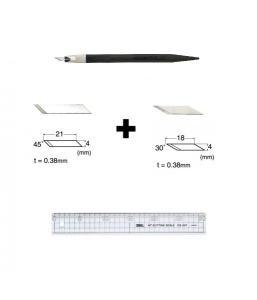 Set Cutter/cutit de precizie / hobby + 80 lame schimb - varf 30/45°+rigla profesionala 30cm NT Cutter