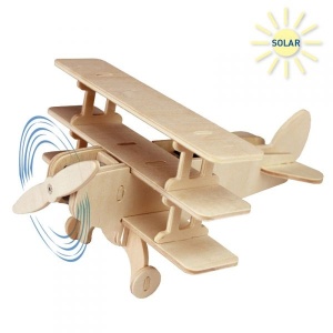 Set de constructie din lemn "Avion cu trei aripi", alimentat cu energie solara Pebaro - Img 4