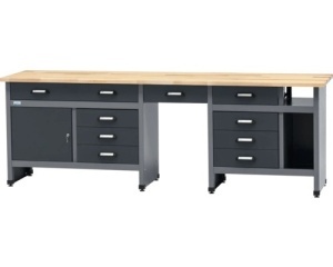 Banc de lucru 240 x 84 x 60 cm, 1 usa si 9 sertare, blat din lemn 3 cm, negru/gri antracit - Img 2