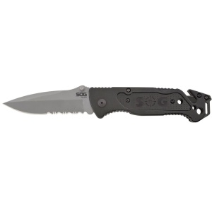 Cutit de salvare SOG Escape Bead Blasted FF24-CP, lama 9Cr18MoV, Lockback, cutter centura, spargator geam, Rescue Knife