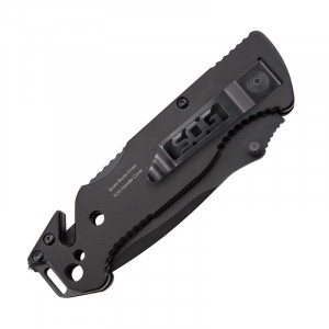 Cutit de salvare SOG Escape Black FF25-CP, lama 9Cr18MoV Black TiNi, Lockback, cutter centura, spargator geam, Rescue Knife - Img 10