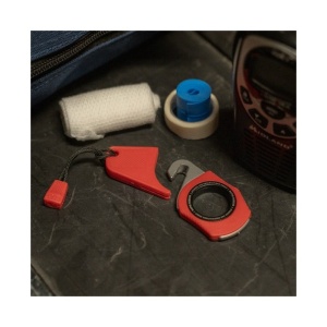 Cutit de salvare SOG Rapid Rescue Rescue Red, cutter pentru centuri cu spargator de geam si teaca Quick-Deploy - Img 5