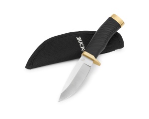 Cutit fix pentru vanatoare Buck 0692BKS-B Vanguard, maner cauciucat negru si garda alama - Img 2