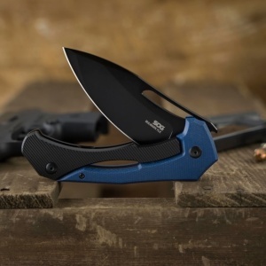 Cutit pliabil SOG Bulwark FL Blue, lama CRYO D2 Clip Point, Frame Lock, maner G10 albastru - Img 7