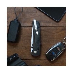 Cutit pliabil SOG Flash AT Satin Black Serrated 11-18-15-41, lama Drop Point CRYO D2 partial zimtata, deschidere asistata, AT-XR Lock, maner GRN negru, EDC Premium - Img 8