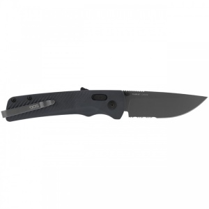 Cutit pliabil SOG Flash AT Urban Grey Serrated 11-18-06-41, lama Drop Point partial zimtata CRYO D2 Black TiNi, deschidere asistata S.A.T., AT-XR Lock, maner GRN Urban Grey
