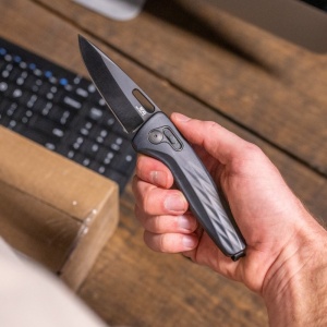 Cutit pliabil SOG One-Zero XR Black Black Chrome 12-73-03-57, lama Drop Point CRYO CPM S35VN Black TiNi, XR Lock, Flipper, maner Aluminiu Black, EDC Premium - Img 10