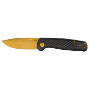 Cutit pliabil SOG Terminus SJ LTE Carbon Gold TM1007-BX, lama Drop Point CPM S35VN TiNi Gold, Slip Joint, Nail Nick, maner Carbon Fiber, EDC Premium - Img 4