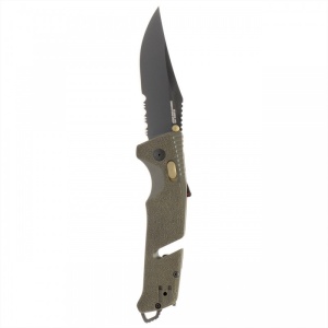 Cutit pliabil SOG Trident AT OD Green Serrated 11-12-11-41, lama Clip Point CRYO D2 partial zimtata, deschidere asistata, AT-XR Lock, taietor de centura, spargator geam, maner GRN OD Green - Img 5