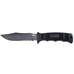 Cutit tactic SOG SEAL Pup, lama partial zimtata, teaca nylon balistic, otel AUS-8, lama 123 mm