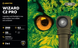 F08701CO Lanterna Wizard C2 Pro Magnet USB Olive - lumina alba, Armytek - Img 5