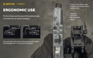 Lanterna tactica Armytek Buckler M1 White 700 lm pentru pistol, cu montura Glock si Picatinny - Img 17