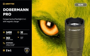 Lanterna tactica Armytek Dobermann Pro Magnet USB Olive Warm 1400 lm cu acumulator inclus - Img 6