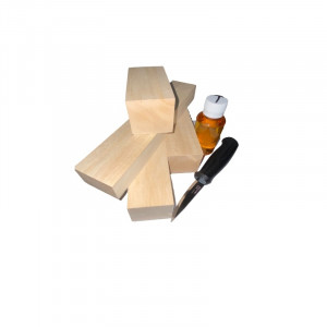 Set 5 blocuri din lemn de tei pentru cioplit cu 50 ml ulei tung + cutit sculptura basic, Morakniv - Img 2