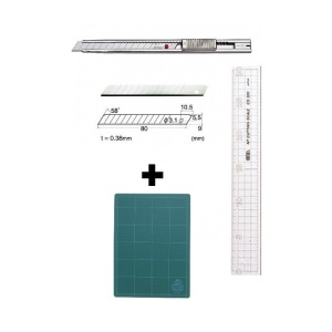 Set Cutter / cutit utilitar INOX mic - NT Cutter - 9mm + 10 lame schimb + placa CM A3+ rigla 30cm