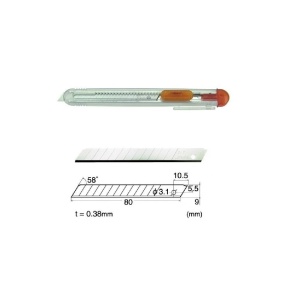 Set Cutter / cutit utilitar transparent mic NT Cutter - 9mm + 10 lame de schimb - Img 6
